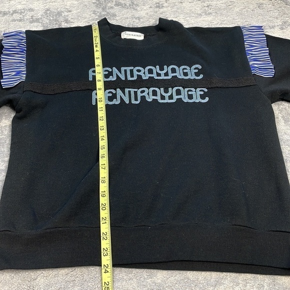 New Rentrayage Logo Graphic Ruffle Sweatshirt In Blue and Black 3/4 Sleeve Sz M - Picture 7 of 14